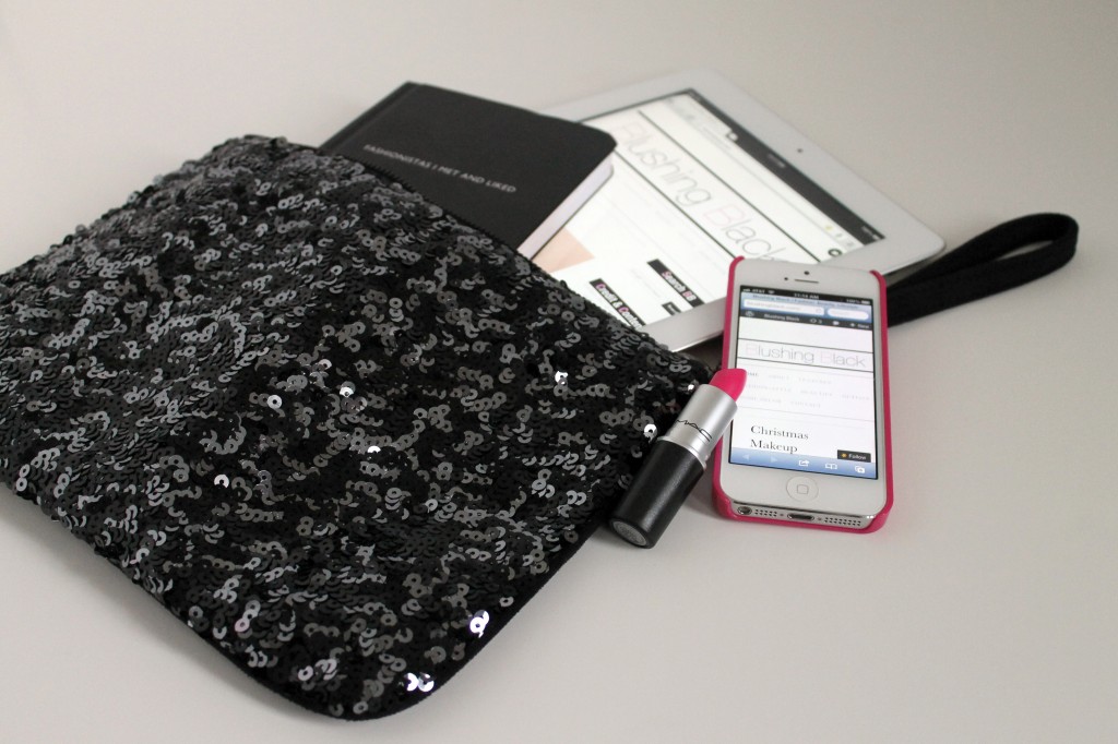 express, sequin clutch, iphone 5, mac lipstick, candy yum yum, archie notebook, ipad